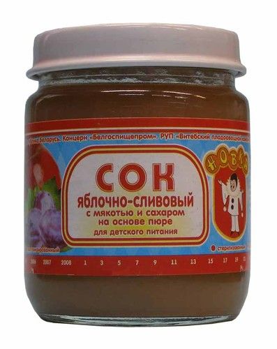 Сок яблочно-сливовый мякотью и сахаром на основе пюре